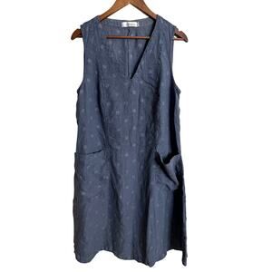 Cut Loose 100% Linen Polka Dot Midi Dress Grey Blue Lagenlook Womans Large